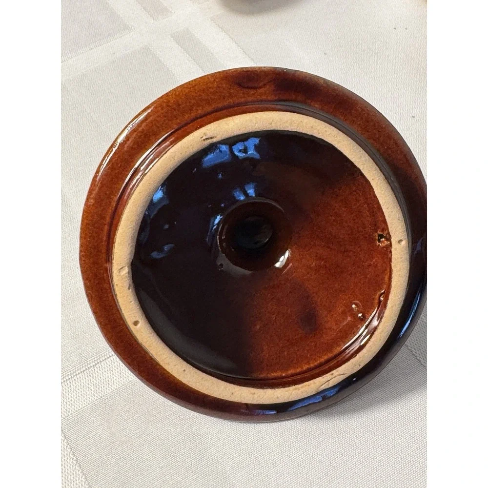 Vintage Brown Bean Pot w/ 2 Matching Handled Ramekins – Rustic Stoneware Set
